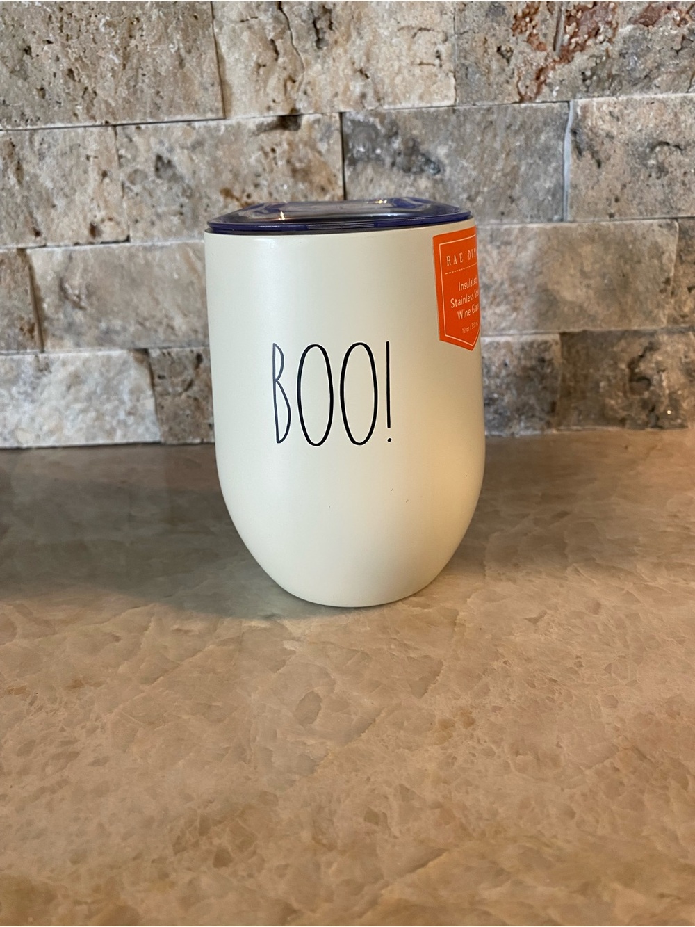 Rae Dunn Cream "BOO!" Insulated Stainless Steel Tumbler with lid NWT